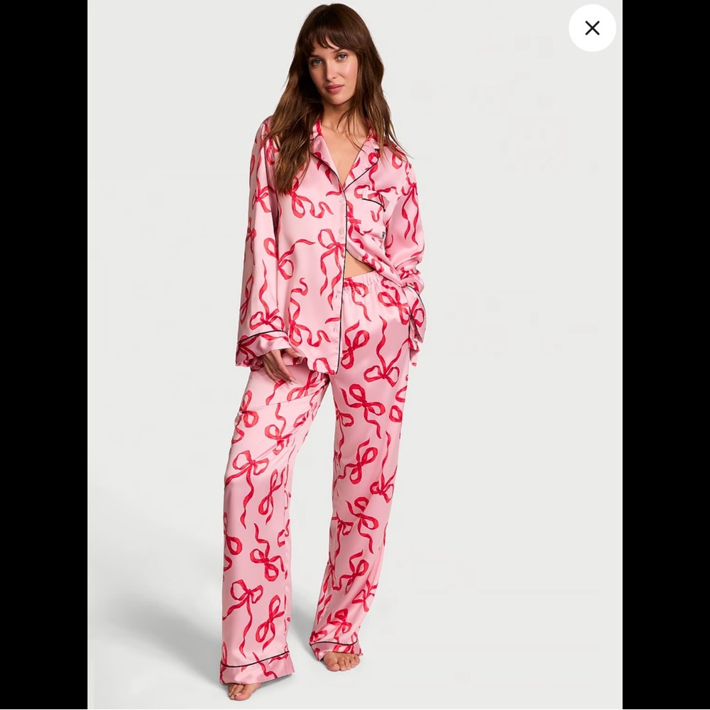 VICTORIA'S SECRET Satin Chalk Rose Pink Bows Pajama Set